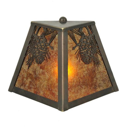Meyda Lighting Winter Pine 9" Craftsman Brown Wall Sconce With Amber Mica Shade Glass