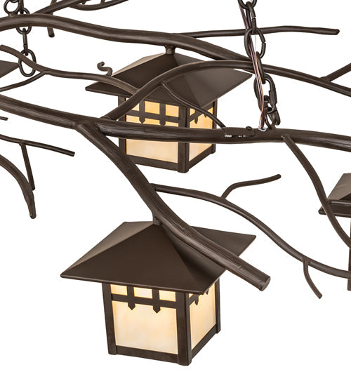 Meyda Lighting Winter Solstice 261726 51" 6-Light Oil Rubbed Bronze Island Chandelier With Beige Shade Glass
