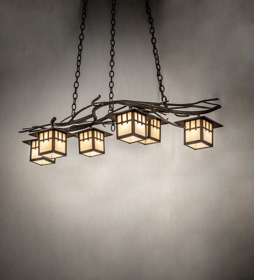 Meyda Lighting Winter Solstice 261726 51" 6-Light Oil Rubbed Bronze Island Chandelier With Beige Shade Glass