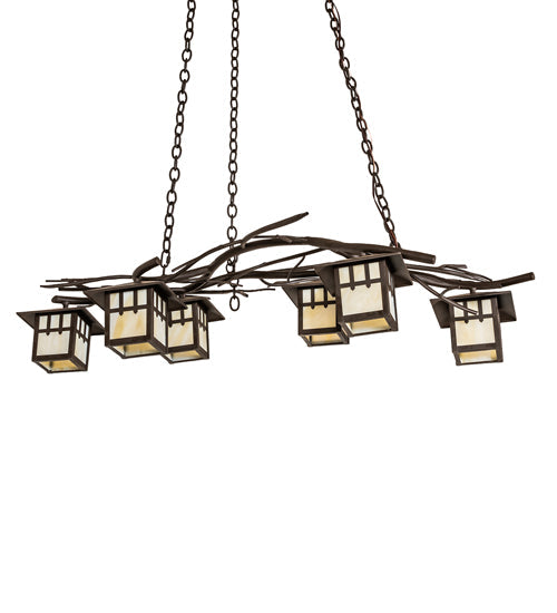 Meyda Lighting Winter Solstice 261726 51" 6-Light Oil Rubbed Bronze Island Chandelier With Beige Shade Glass