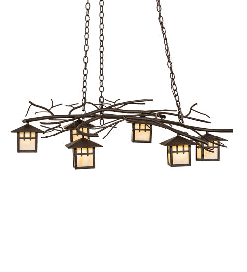 Meyda Lighting Winter Solstice 261726 51" 6-Light Oil Rubbed Bronze Island Chandelier With Beige Shade Glass