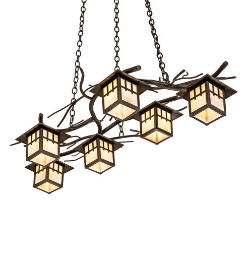 Meyda Lighting Winter Solstice 261726 51" 6-Light Oil Rubbed Bronze Island Chandelier With Beige Shade Glass