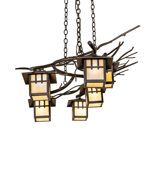 Meyda Lighting Winter Solstice 261726 51" 6-Light Oil Rubbed Bronze Island Chandelier With Beige Shade Glass