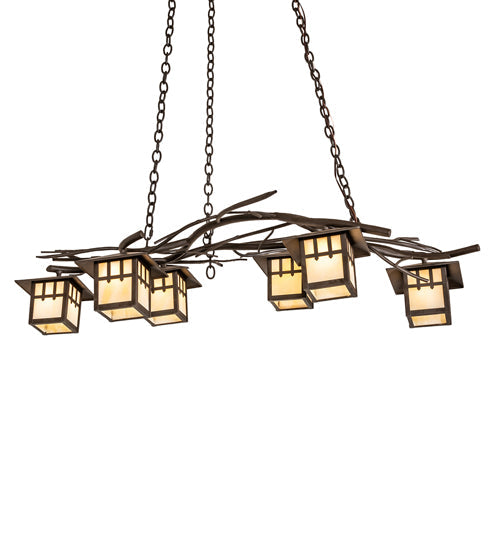 Meyda Lighting Winter Solstice 261726 51" 6-Light Oil Rubbed Bronze Island Chandelier With Beige Shade Glass