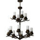 Meyda Lighting Winter Solstice 30" 12-Light 2-Tier Antique Copper Chandelier With White Statuario Idalight Shade Glass