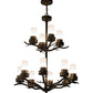 Meyda Lighting Winter Solstice 30" 12-Light 2-Tier Antique Copper Chandelier With White Statuario Idalight Shade Glass