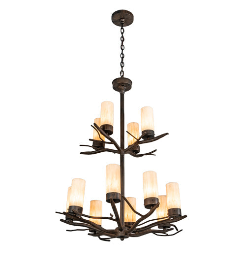 Meyda Lighting Winter Solstice 30" 12-Light Classic Rust Chandelier With Ivorygrain Idalight Shade