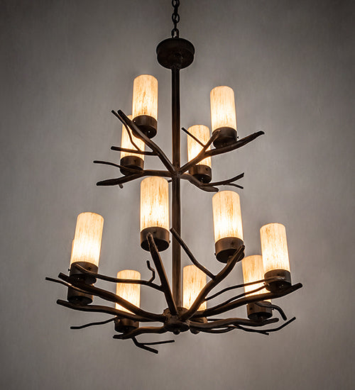 Meyda Lighting Winter Solstice 30" 12-Light Classic Rust Chandelier With Ivorygrain Idalight Shade