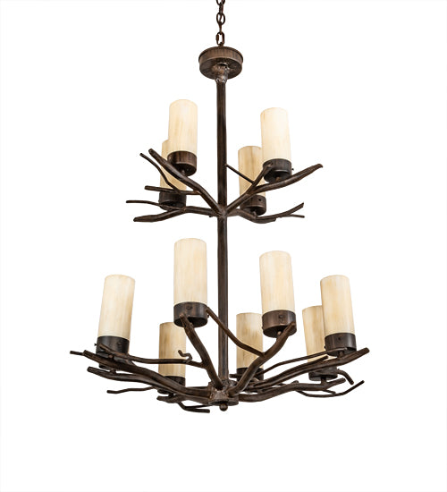 Meyda Lighting Winter Solstice 30" 12-Light Classic Rust Chandelier With Ivorygrain Idalight Shade