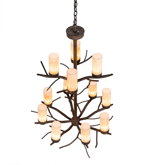 Meyda Lighting Winter Solstice 30" 12-Light Classic Rust Chandelier With Ivorygrain Idalight Shade