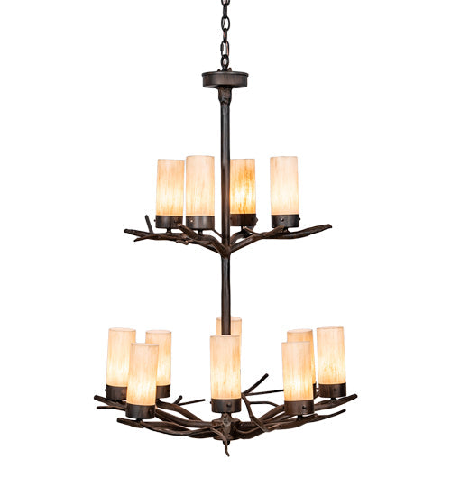 Meyda Lighting Winter Solstice 30" 12-Light Classic Rust Chandelier With Ivorygrain Idalight Shade