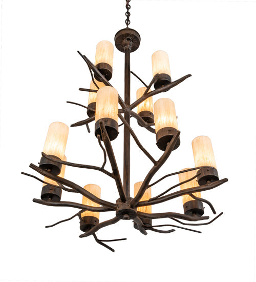 Meyda Lighting Winter Solstice 30" 12-Light Classic Rust Chandelier With Ivorygrain Idalight Shade