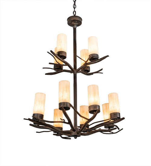 Meyda Lighting Winter Solstice 30" 12-Light Classic Rust Chandelier With Ivorygrain Idalight Shade