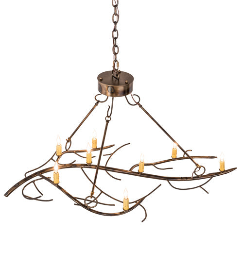 Meyda Lighting Winter Solstice 44" 8-Light Light Burnished Antique Copper Island Chandelier With Amber Faux Candlelight