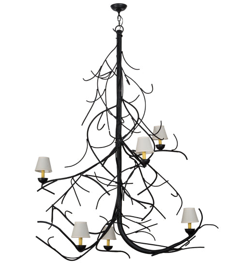 Meyda Lighting Winter Solstice 50" 6-Light Textured Black Empire Chandelier With White Natural Linen Shade