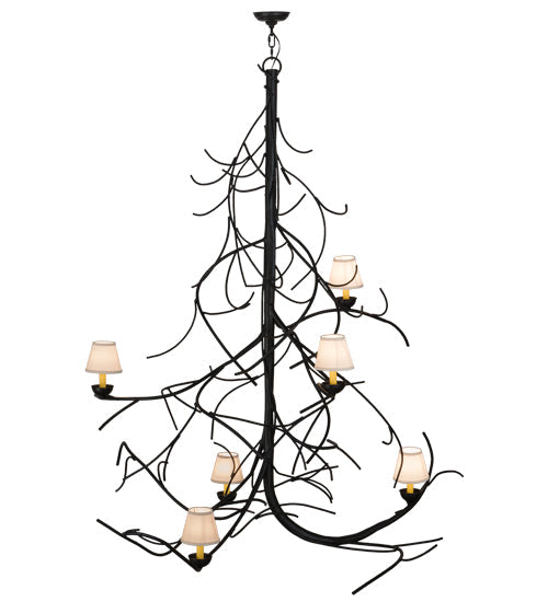 Meyda Lighting Winter Solstice 50" 6-Light Textured Black Empire Chandelier With White Natural Linen Shade