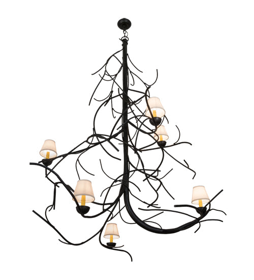 Meyda Lighting Winter Solstice 50" 6-Light Textured Black Empire Chandelier With White Natural Linen Shade
