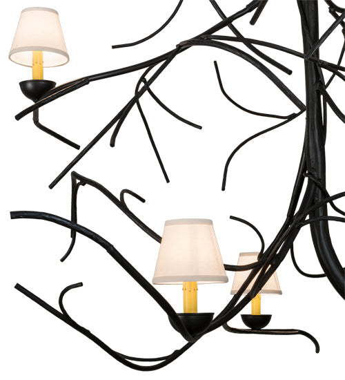 Meyda Lighting Winter Solstice 50" 6-Light Textured Black Empire Chandelier With White Natural Linen Shade