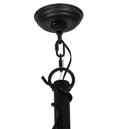 Meyda Lighting Winter Solstice 50" 6-Light Textured Black Empire Chandelier With White Natural Linen Shade