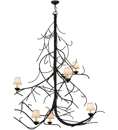 Meyda Lighting Winter Solstice 50" 6-Light Textured Black Empire Chandelier With White Natural Linen Shade