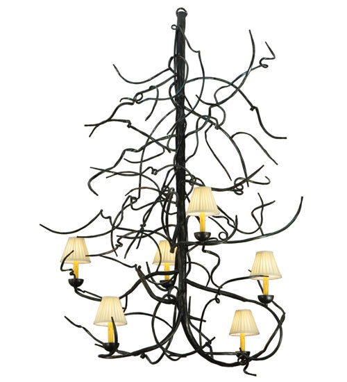 Meyda Lighting Winter Solstice 50" 6-Light Wrought Iron Chandelier With Creamy Natural Linen Shade