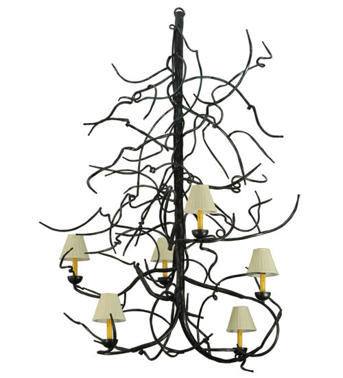 Meyda Lighting Winter Solstice 50" 6-Light Wrought Iron Chandelier With Creamy Natural Linen Shade