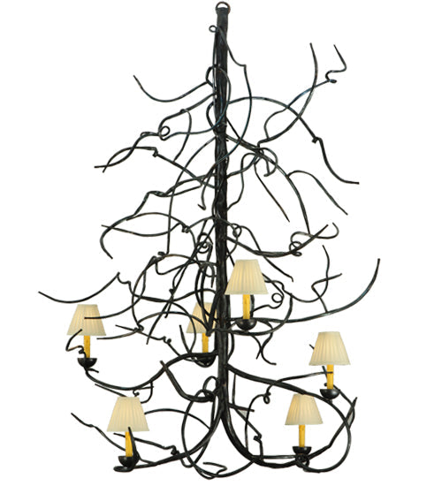 Meyda Lighting Winter Solstice 50" 6-Light Wrought Iron Chandelier With Creamy Natural Linen Shade