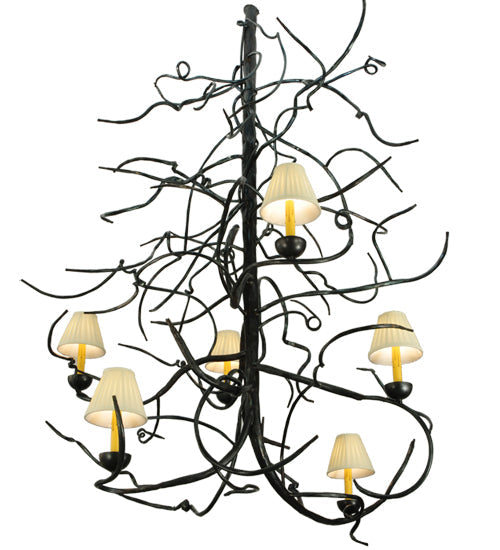 Meyda Lighting Winter Solstice 50" 6-Light Wrought Iron Chandelier With Creamy Natural Linen Shade
