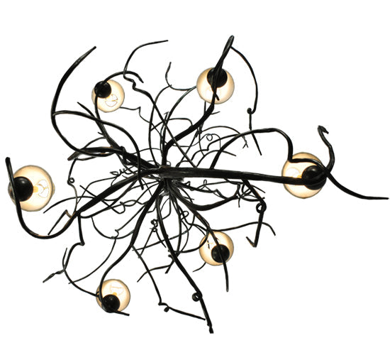 Meyda Lighting Winter Solstice 50" 6-Light Wrought Iron Chandelier With Creamy Natural Linen Shade