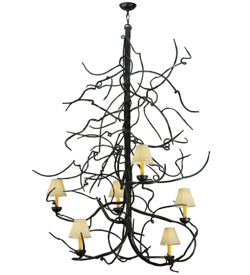 Meyda Lighting Winter Solstice 50" 6-Light Wrought Iron Chandelier With Creamy Natural Linen Shade