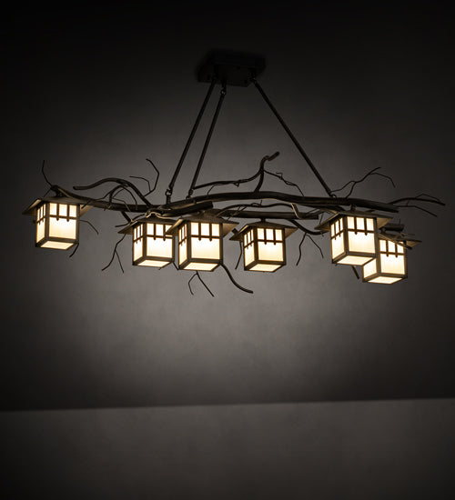 Meyda Lighting Winter Solstice 51" 6-Light Oil Rubbed Bronze Island Chandelier With Beige Shade Glass
