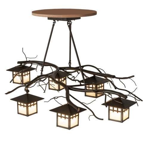 Meyda Lighting Winter Solstice 51" 6-Light Oil Rubbed Bronze Island Chandelier With Beige Shade Glass