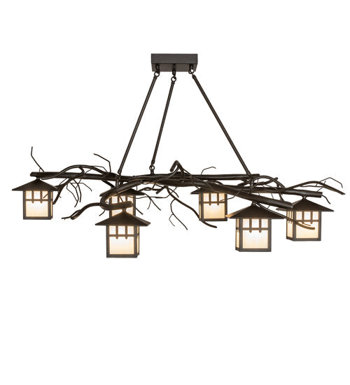 Meyda Lighting Winter Solstice 51" 6-Light Oil Rubbed Bronze Island Chandelier With Beige Shade Glass
