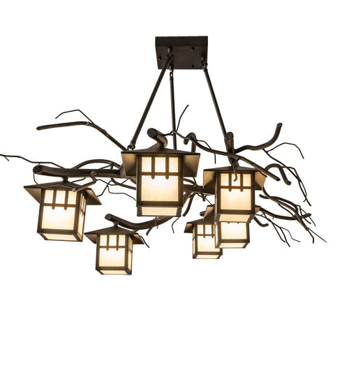 Meyda Lighting Winter Solstice 51" 6-Light Oil Rubbed Bronze Island Chandelier With Beige Shade Glass