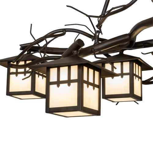 Meyda Lighting Winter Solstice 51" 6-Light Oil Rubbed Bronze Island Chandelier With Beige Shade Glass