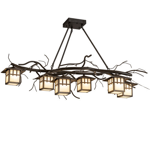 Meyda Lighting Winter Solstice 51" 6-Light Oil Rubbed Bronze Island Chandelier With Beige Shade Glass