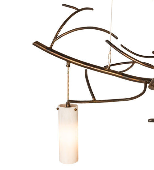 Meyda Lighting Winter Solstice 60" 5-Light LED Dark Burnished Antique Copper Cilindro Island Chandelier With Whitestone Idalight Shade