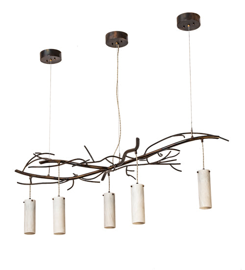 Meyda Lighting Winter Solstice 60" 5-Light LED Dark Burnished Antique Copper Cilindro Island Chandelier With Whitestone Idalight Shade