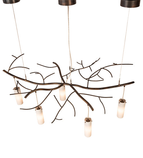Meyda Lighting Winter Solstice 60" 5-Light LED Dark Burnished Antique Copper Cilindro Island Chandelier With Whitestone Idalight Shade