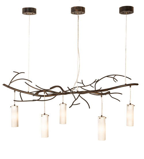 Meyda Lighting Winter Solstice 60" 5-Light LED Dark Burnished Antique Copper Cilindro Island Chandelier With Whitestone Idalight Shade