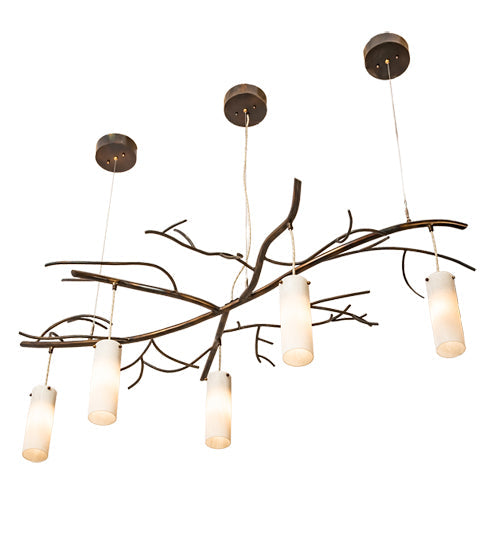 Meyda Lighting Winter Solstice 60" 5-Light LED Dark Burnished Antique Copper Cilindro Island Chandelier With Whitestone Idalight Shade