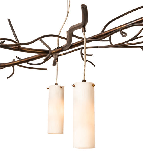 Meyda Lighting Winter Solstice 60" 5-Light LED Dark Burnished Antique Copper Cilindro Island Chandelier With Whitestone Idalight Shade