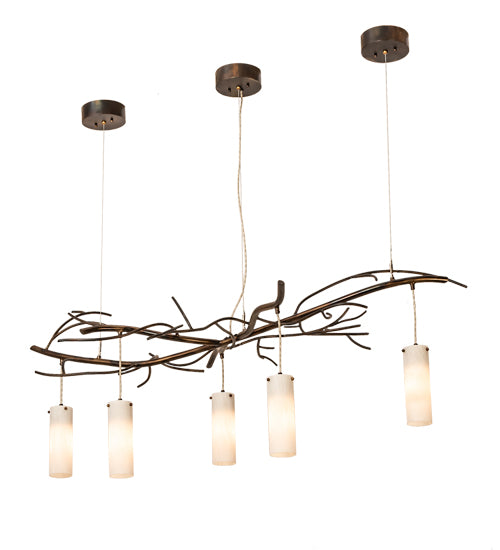 Meyda Lighting Winter Solstice 60" 5-Light LED Dark Burnished Antique Copper Cilindro Island Chandelier With Whitestone Idalight Shade