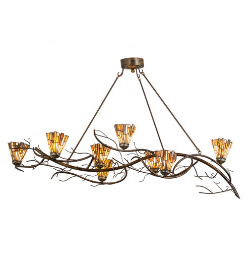 Meyda Lighting Winter Solstice 61" 8-Light Burnished Antique Copper Delta Jadestone Island Chandelier With Multi-Colored Jadestone Shade