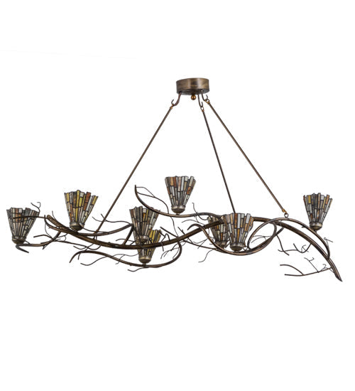 Meyda Lighting Winter Solstice 61" 8-Light Burnished Antique Copper Delta Jadestone Island Chandelier With Multi-Colored Jadestone Shade
