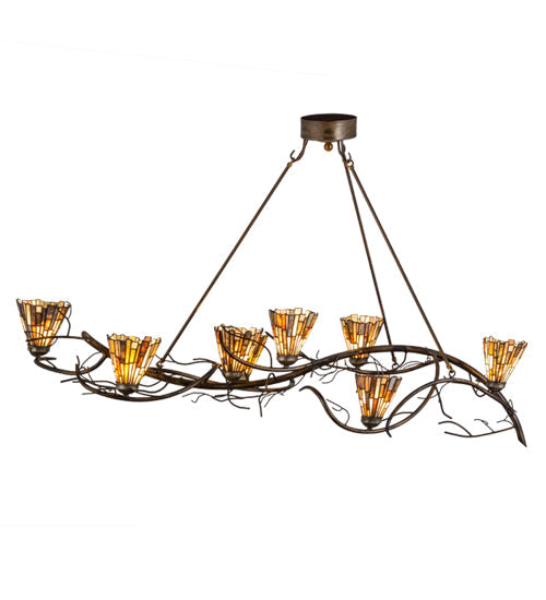 Meyda Lighting Winter Solstice 61" 8-Light Burnished Antique Copper Delta Jadestone Island Chandelier With Multi-Colored Jadestone Shade