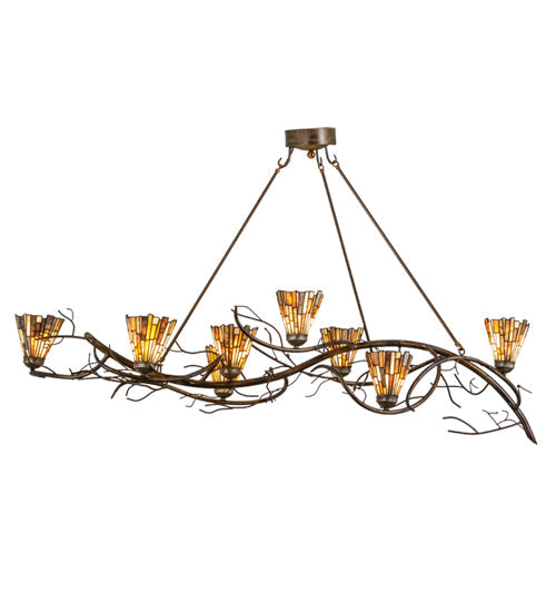 Meyda Lighting Winter Solstice 61" 8-Light Burnished Antique Copper Delta Jadestone Island Chandelier With Multi-Colored Jadestone Shade