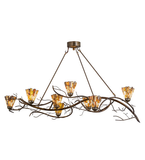 Meyda Lighting Winter Solstice 61" 8-Light Burnished Antique Copper Delta Jadestone Island Chandelier With Multi-Colored Jadestone Shade