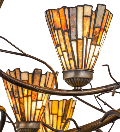 Meyda Lighting Winter Solstice 61" 8-Light Burnished Antique Copper Delta Jadestone Island Chandelier With Multi-Colored Jadestone Shade