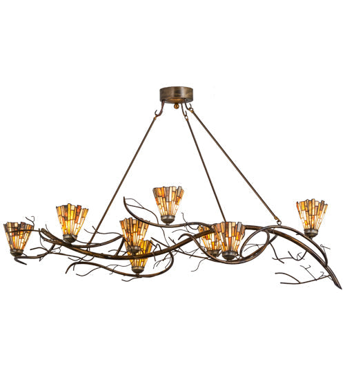 Meyda Lighting Winter Solstice 61" 8-Light Burnished Antique Copper Delta Jadestone Island Chandelier With Multi-Colored Jadestone Shade